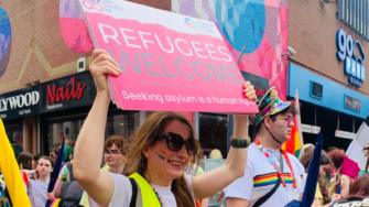 Liz Griffith from the Migration Justice Project at Belfast Pride Parade